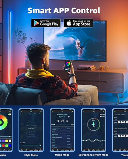 bedee LED Corner Floor Lamp: 65" RGB 16 Million Color Changing Floor Lamp with Music Sync, Modern Standing Mood Light with App & Remote Control, DIY Mode & Timing for Living Room Gaming Room Bedroom - LeafyLoom