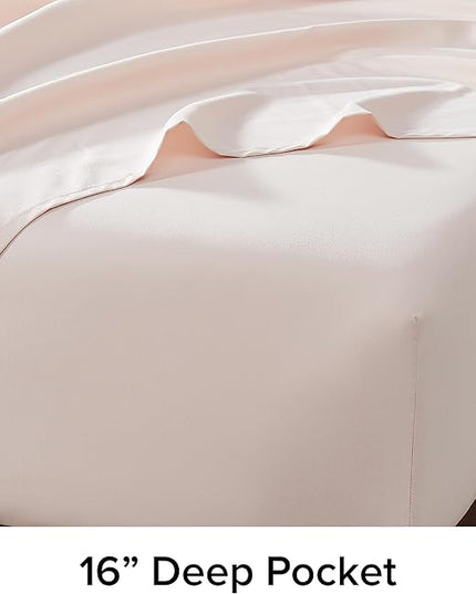 UGG 01335 Alahna King Bed Sheets and Pillowcases 4-Piece Set Sleep in Luxury Machine Washable Deep Pockets Wrinkle-Resistant Breathable Cozy Comfort Silky Cooling Sheets, King, Shell - LeafyLoom