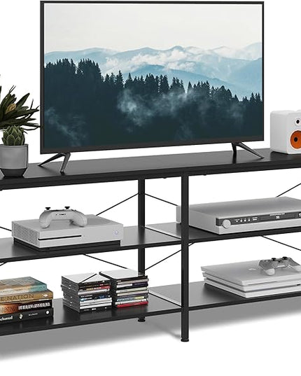 WLIVE TV Stand up to 70 Inch TV, 63" Entertainment Center, TV Media Console with 3-Tier Storage Shelves for Living Room and Bedroom, Black - LeafyLoom