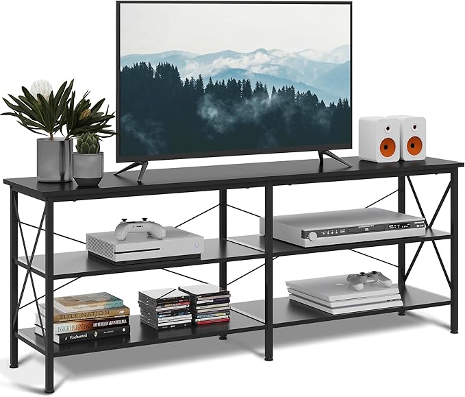 WLIVE TV Stand up to 70 Inch TV, 63" Entertainment Center, TV Media Console with 3-Tier Storage Shelves for Living Room and Bedroom, Black - LeafyLoom