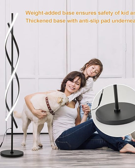 Spiral LED Floor Lamp for Bedroom,Modern Floor Lamp with Remote Control 60 Inch Dimmable Black Floor Lamp 48W Standing Lamp Timing 3 Color Temperature Corner Floor Lamps for Living Room - LeafyLoom