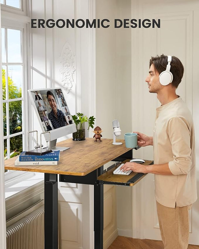 ErGear Electric Standing Desk with Keyboard Tray, 55x28 Inches Adjustable Height Sit Stand Up Desk, Home Office Desk Computer Workstation,Vintage Brown - LeafyLoom
