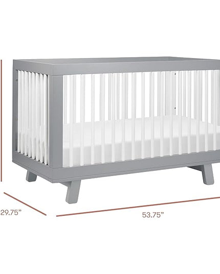 Babyletto Hudson 3-in-1 Convertible Crib with Toddler Bed Conversion Kit in Grey and White, Greenguard Gold Certified - LeafyLoom