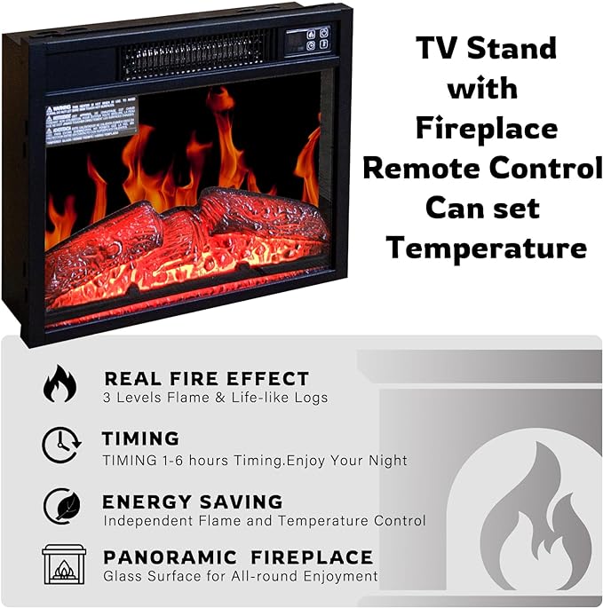 Fireplace TV Stand with LED Lights,Entertainment Center for TVs UP to 65" Televisions,Modern TV Console with Electric Fireplace for Living Room Bedroom - LeafyLoom