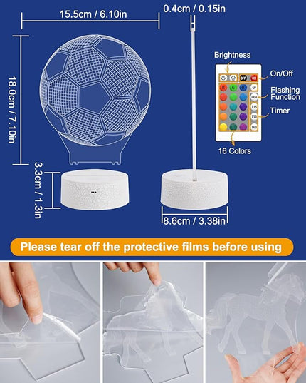 FULLOSUN Soccer Gift, Soccer Night Light (with Remote Control), 3D Illusion Lamp 16 Colors Change, Boys Kids Gift Idea for Sport Fan Boys Girls - LeafyLoom