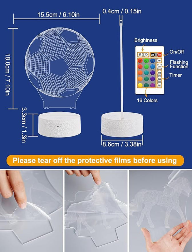 FULLOSUN Soccer Gift, Soccer Night Light (with Remote Control), 3D Illusion Lamp 16 Colors Change, Boys Kids Gift Idea for Sport Fan Boys Girls - LeafyLoom