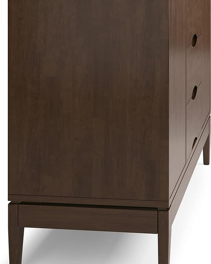 SIMPLIHOME Harper SOLID HARDWOOD 60 Inch Wide Mid Century Design Sideboard Buffet in Walnut Brown, For the Dining Room and Kitchen - LeafyLoom