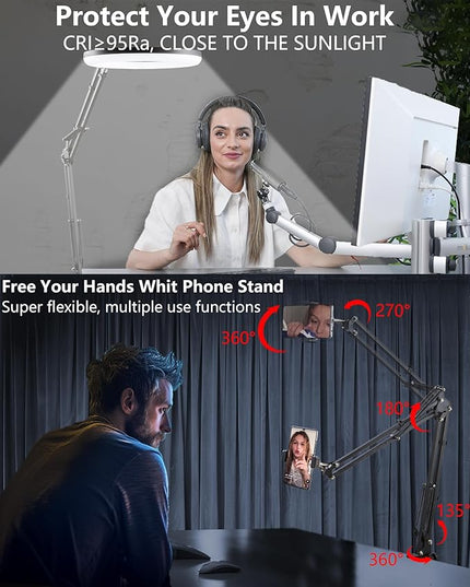 Zoom Lighting for Computer Video Conference, 10 Inch Ring Light with Stand for Video Recording, Working, Learning, Zoom Call, Webcam Laptop Light with Phone Holder for Podcast Live Streaming - LeafyLoom
