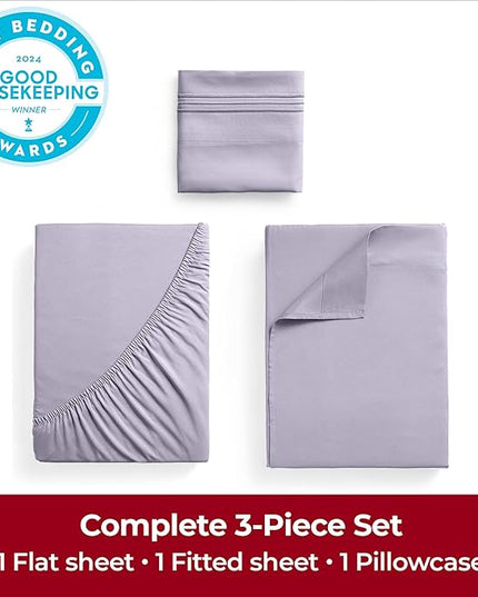 Mellanni Extra Deep Twin XL Sheets - 3 PC Iconic Collection Bedding Sheets & Pillowcases - Hotel Luxury, Ultra Soft, Cooling Bed Sheets - Extra Deep Pocket up to 21 inch (Twin Extra Long, Lavender) - LeafyLoom