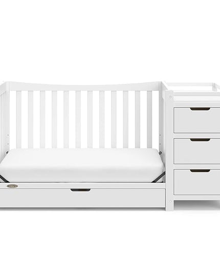 Graco Remi 4-In-1 Convertible Crib & Changer With Drawer (White) – GREENGUARD Gold Certified, Crib And Changing-Table Combo, Includes Changing Pad, Converts To Toddler Bed, Full-Size Bed - LeafyLoom