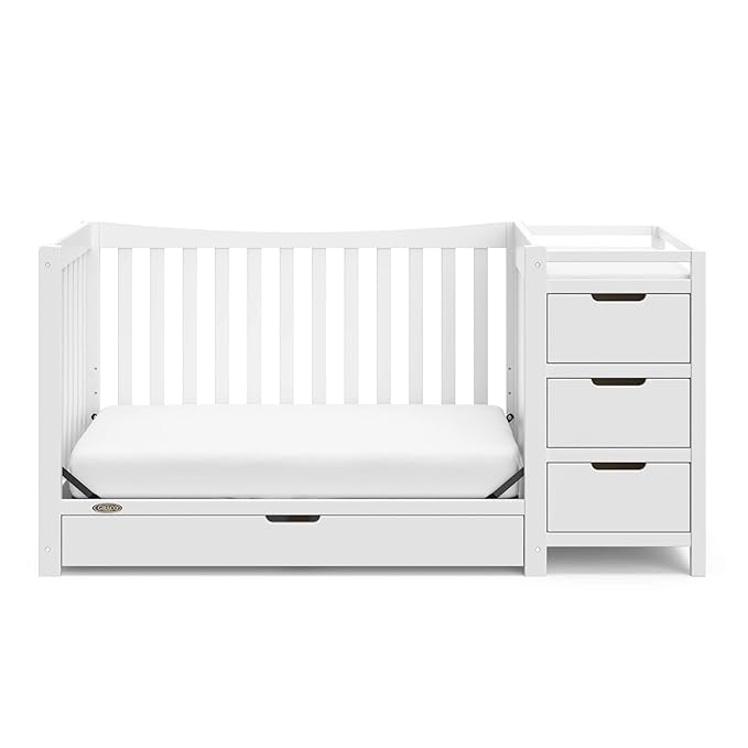 Graco Remi 4-In-1 Convertible Crib & Changer With Drawer (White) – GREENGUARD Gold Certified, Crib And Changing-Table Combo, Includes Changing Pad, Converts To Toddler Bed, Full-Size Bed - LeafyLoom