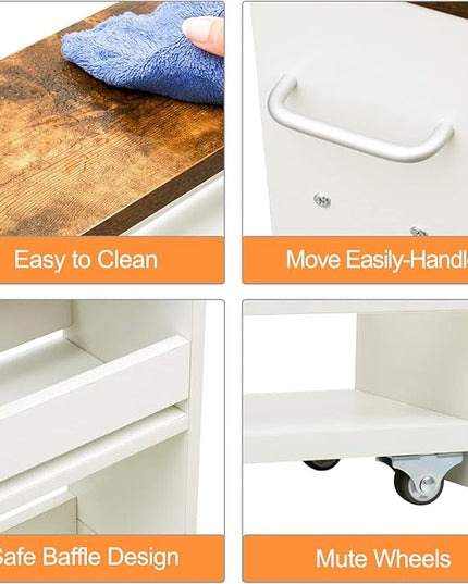 TEAMIX 4 Tier White Slim Storage Cart with Handle, Slide Out Storage Rolling Utility Cart Mobile Shelving Unit Organizer Trolley for Small Spaces Kitchen Laundry Narrow Places - LeafyLoom