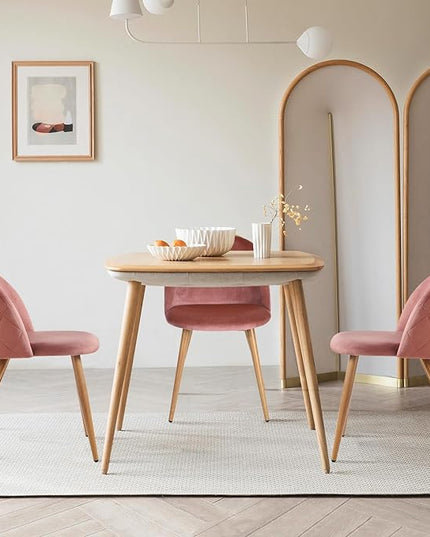 FurnitureR Upholstered Velvet Dining Chair Mid Back Armless with Wood Legs for Home Kitchen Bedroom Living Room, Set of 2, Rose - LeafyLoom