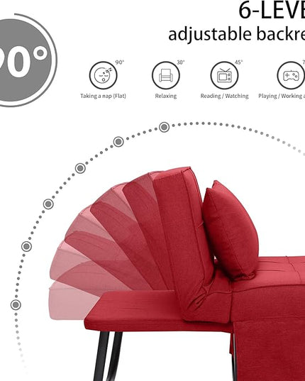 Sofa Bed, 4 in 1 Multi-Function Folding Ottoman Breathable Linen Couch Bed with Adjustable Backrest Modern Convertible Chair for Living Room Apartment Office,Red - LeafyLoom
