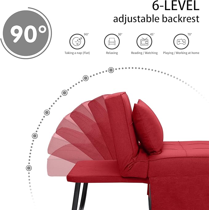 Sofa Bed, 4 in 1 Multi-Function Folding Ottoman Breathable Linen Couch Bed with Adjustable Backrest Modern Convertible Chair for Living Room Apartment Office,Red - LeafyLoom