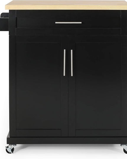 Christopher Knight Home Batavia Kitchen CART, Natural + Black - LeafyLoom