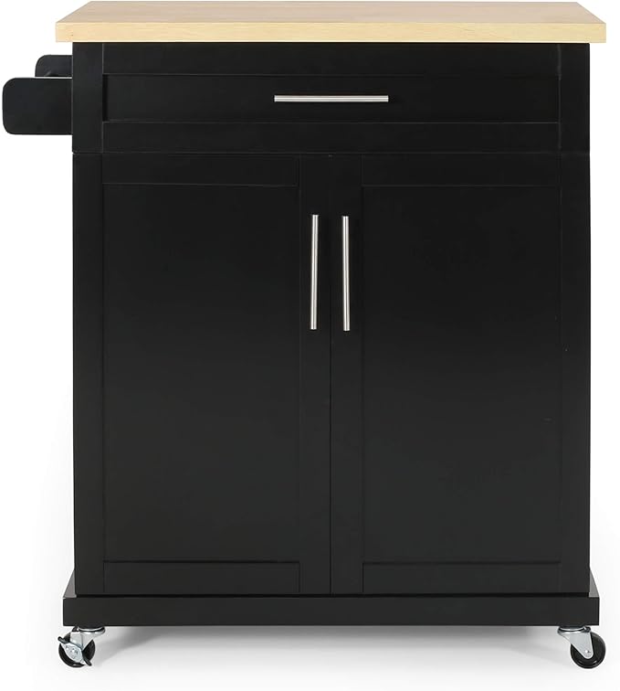 Christopher Knight Home Batavia Kitchen CART, Natural + Black - LeafyLoom