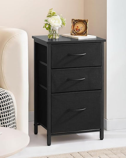 Yoobure Nightstand with Drawer, Night Stand Bedside Table with 3 Storage Drawers, Kid Nightstand with Three Fabric Drawer Modern Night Table, Bed Side Tables for Bedroom, Dorm and Small Spaces - LeafyLoom