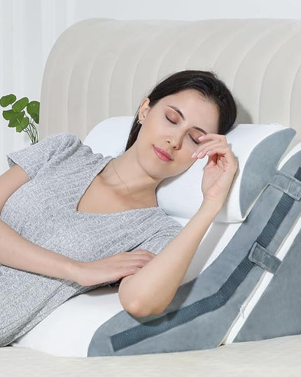 Bed Wedge Pillow for Sleeping 3PCS, 20-in-1 Adjustable Memory Foam Wedge Pillow for Acid Reflux, 3-in-1 Incline Wedge Pillow for After Surgery, Snoring, Back Pain(Grey) - LeafyLoom