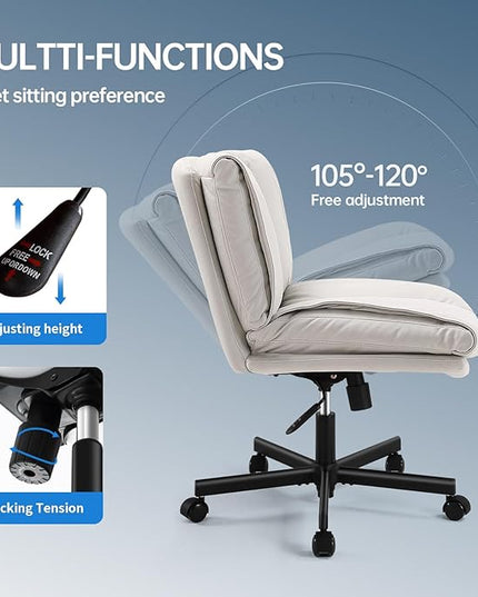 LEAGOO Armless Desk Chairs with Wheels Office Chair Vanity Chair with Technical Cloth Adjustable Swivel Computer Task Chairs for Home Base, Bedroom, Small Space, Make up - LeafyLoom
