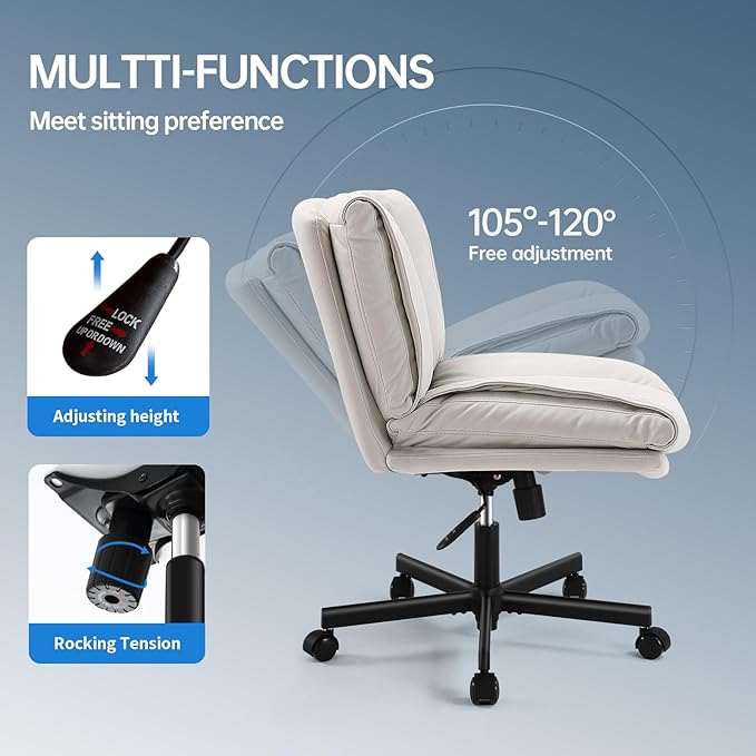 LEAGOO Armless Desk Chairs with Wheels Office Chair Vanity Chair with Technical Cloth Adjustable Swivel Computer Task Chairs for Home Base, Bedroom, Small Space, Make up - LeafyLoom