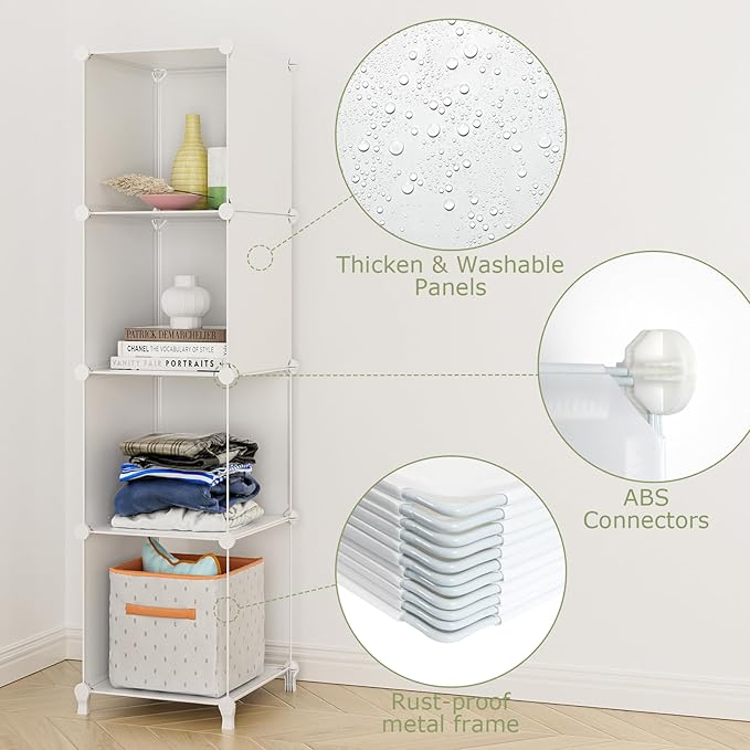 FUNLAX Cube Storage Shelf, 16 Storage Cubes Closet Organizers and Storage Portable Cube Storage Organizer Plastic Bookshelf Bookcase for Study Room, Bedroom, Office, White - LeafyLoom