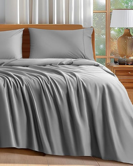 Shilucheng 100% Cotton Queen Size Sheets Set - 600 Thread Count，Luxury Egyptian Cotton Bed Sheets，5-Star Hotel Quality Sheets, Breathable & Cooling, 16 Inch Deep Pocket - 4 Piece (Grey, Queen) - LeafyLoom