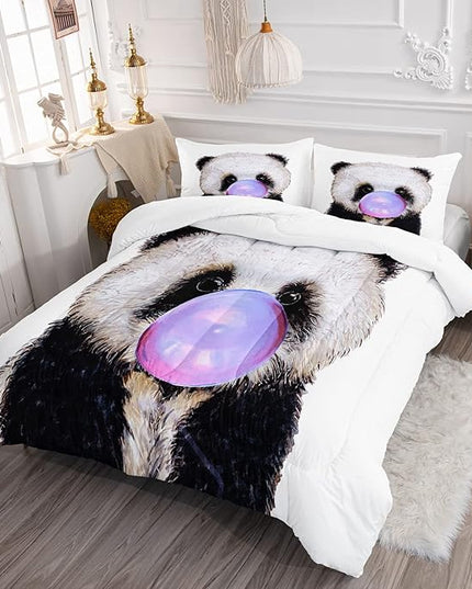CVHOUSE Panda Bedding Set,Panda Comforter King,Cute Panda Comforter Set for Girls Kids Teens,Kawaii Panda Quilt Set with 1 Comforter and 2 Pillow Cases- 3 Piece - LeafyLoom