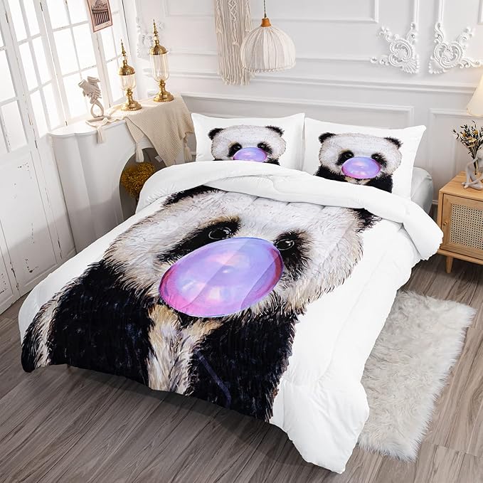 CVHOUSE Panda Bedding Set,Panda Comforter Queen,Cute Panda Comforter Set for Girls Kids Teens,Kawaii Panda Quilt Set with 1 Comforter and 2 Pillow Cases- 3 Piece - LeafyLoom