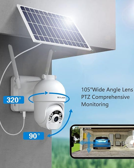 SOLIOM S800C-4G LTE Cellular Security Camera Outdoor,Pan Tilt 360° View 1080p Wireless Solar Powered, Spotlight Color Night Vision, 2 Way Talk,PIR Motion Detection SOLIOM