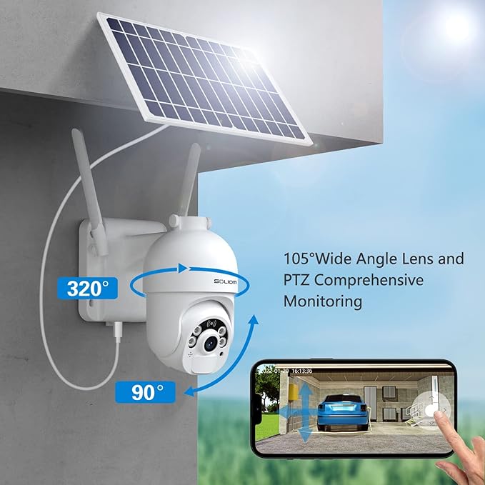 SOLIOM S800C-4G LTE Cellular Security Camera Outdoor,Pan Tilt 360° View 1080p Wireless Solar Powered, Spotlight Color Night Vision, 2 Way Talk,PIR Motion Detection SOLIOM