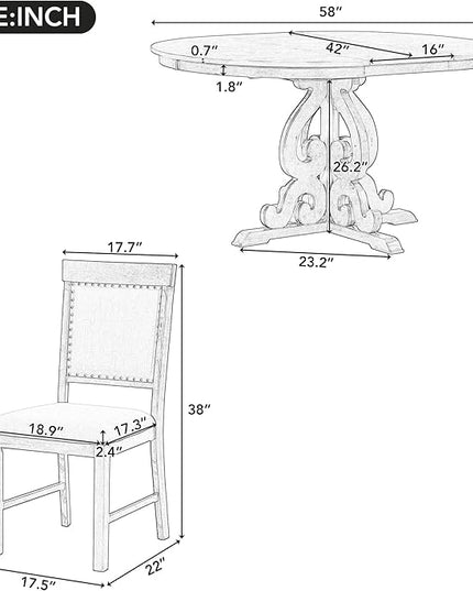 5-Piece Retro Functional Dining Set, Included Solid Wooden Extendable Table with a 16-inch Leaf and 4 Upholstered Chairs for Kitchen, Living Room, Home Bar, Antique White - LeafyLoom