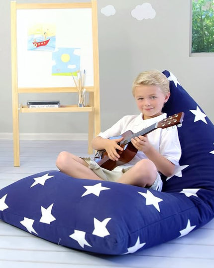 Butterfly Craze Bean Bag Chair Cover, Functional Toddler Toy Organizer, Fill with Stuffed Animals to Create a Jumbo, Comfy Floor Lounger for Boys or Girls, Stuffing Not Included, Navy Stars - LeafyLoom