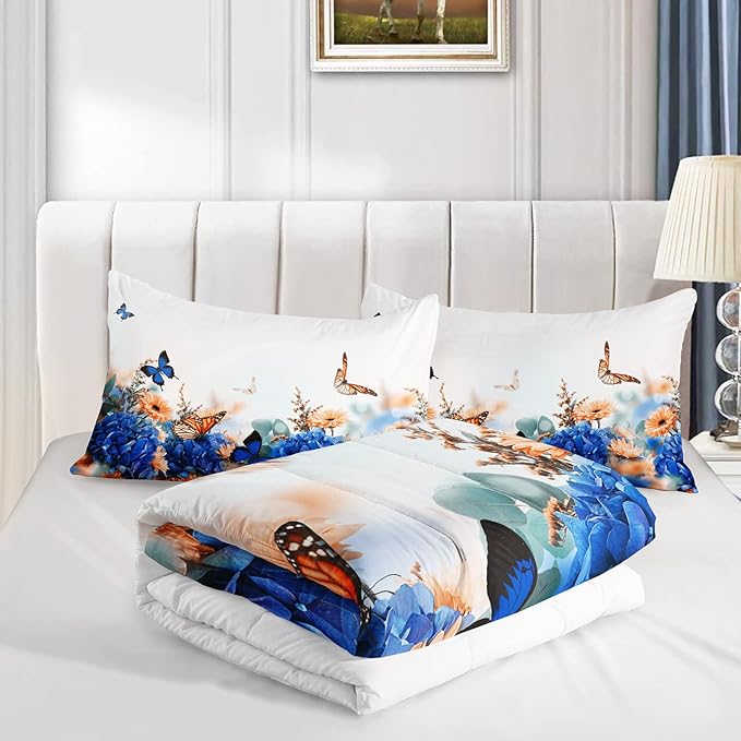 CVHOUSE Butterfly Bedding Set,Butterfly Comforter Queen,Butterfly Comforter Set for Girls Kids Teens,Butterflies Quilt Set with 1 Comforter and 2 Pillow Cases- 3 Piece - LeafyLoom