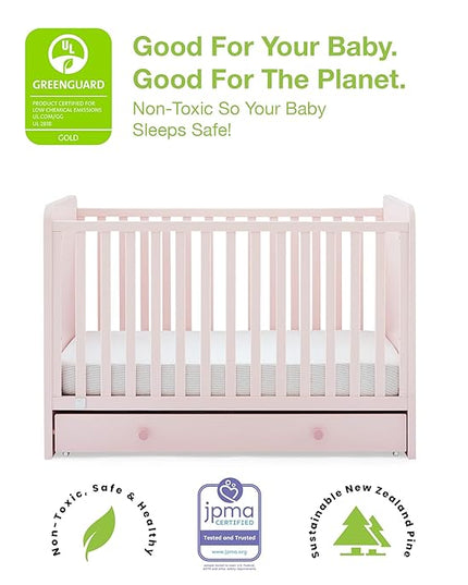 babyGap by Delta Children Graham 4-in-1 Convertible Crib with Storage Drawer TrueSleep Crib and Toddler Mattress (Bundle), Blush Pink/Dark Pink - LeafyLoom