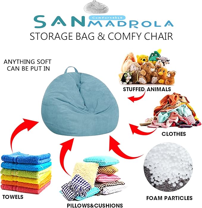 Stuffed Animal Storage Bean Bag Chair Cover (No Filler) for Kids and Adults.Soft Premium Corduroy Stuffable Beanbag for Organizing Children Plush Toys or Memory Foam Large 300L(LightBlue) - LeafyLoom