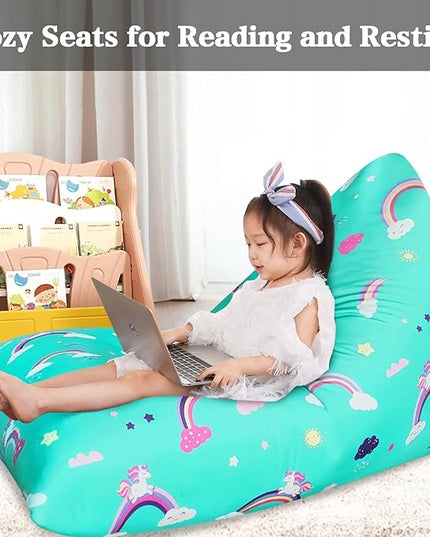 Jorbest Unicorns Stuffed Animal Storage Bean Bag Chair for Kids and Adults, Unicorns Rainbow Bean Bag Stuffed Animal Storage, Luxury Velvet Stuffie Seat - Cover ONLY (200L/52 Gal, Rainbow) - LeafyLoom