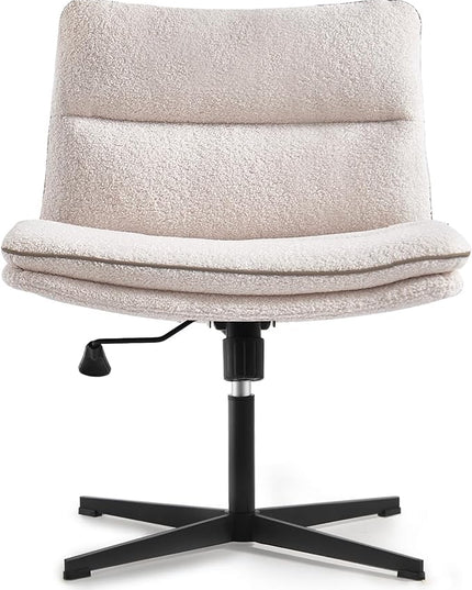 EMIAH Armless Office Desk Chair No Wheels Faux Fur Vanity Mid-Back Ergonomic Home Computer Comfortable Adjustable Swivel Furry Task Chair with Thickened Cushion - LeafyLoom
