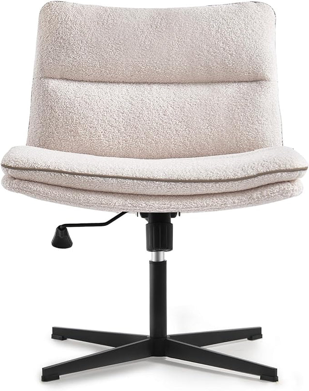 EMIAH Armless Office Desk Chair No Wheels Faux Fur Vanity Mid-Back Ergonomic Home Computer Comfortable Adjustable Swivel Furry Task Chair with Thickened Cushion - LeafyLoom