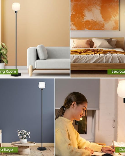 Floor Lamp for Living Room with 3 Color Temperatures, Standing Lamp with White Opal Glass Lampshade, Modern Tall Lamp with Foot Switch, Pole Lamp for Office Bedroom Dining Room, 9W LED Bulb Included - LeafyLoom