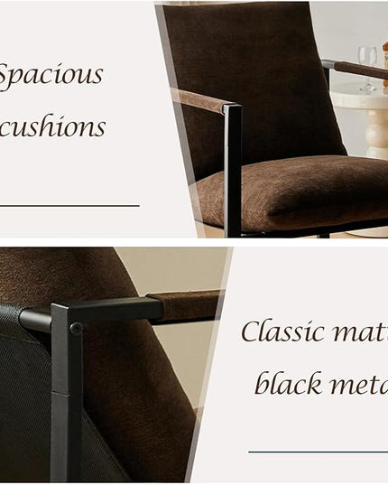 Wimarsbon Modern Accent Chair, Mid Century Sitting Chair with Sponge Cushion, Comfy and Sturdy Lounge Chair with Metal Leg for Bedroom, Living Room, Office,Easy Assembly (Chenille-Brown) - LeafyLoom