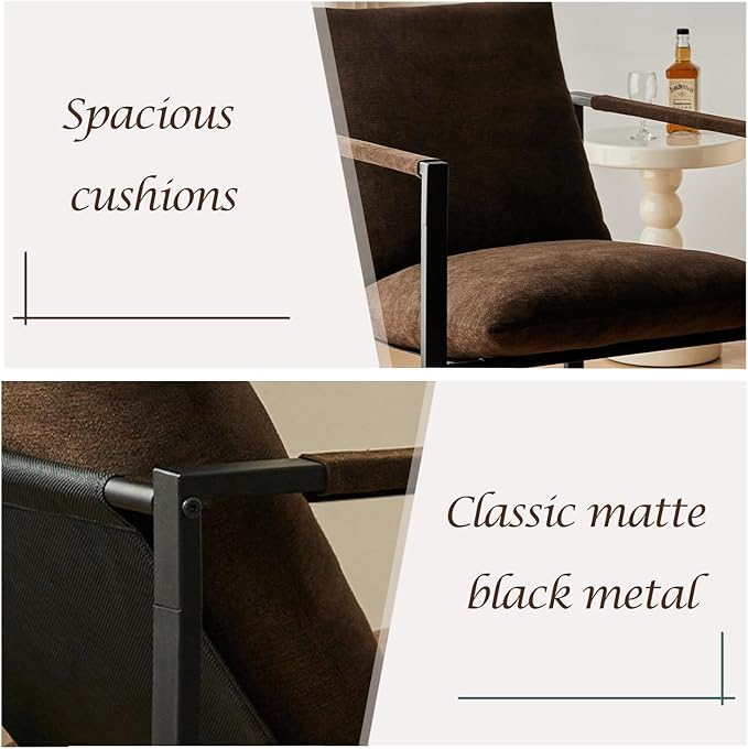 Wimarsbon Modern Accent Chair, Mid Century Sitting Chair with Sponge Cushion, Comfy and Sturdy Lounge Chair with Metal Leg for Bedroom, Living Room, Office,Easy Assembly (Chenille-Brown) - LeafyLoom