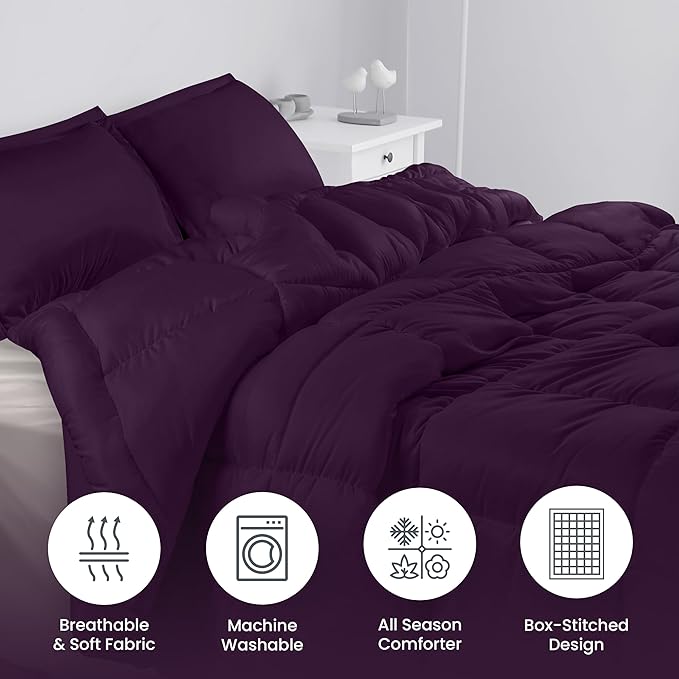 Utopia Bedding Queen Size Comforter Set with 2 Pillow Shams, Bedding Comforter Sets, Down Alternative Plum/Purple Comforter, Soft and Comfortable, Machine Washable - LeafyLoom