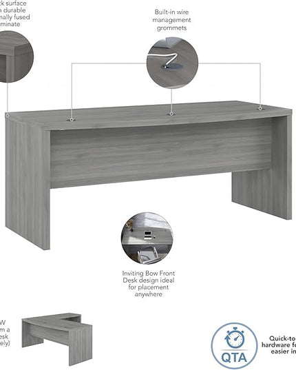 Bush Business Furniture Echo Bow Front Desk, 72W, Modern Gray - LeafyLoom