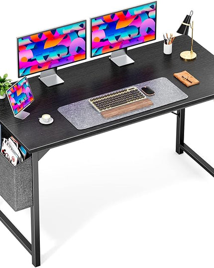OLIXIS Computer Desk 55 Inch Home Office Work Study Writing Student Kids Bedroom Wood Modern Simple 2 Person PC Table with Storage Bag & Headphone Hooks, Black - LeafyLoom