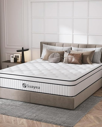 King Mattress 10 Inch, King Size Mattress in a Box, Hybrid Mattress with Pocket Spring and Soft Foam, Ultimate Motion Isolation, Strong Support, Medium Firm, Upgraded Strength - LeafyLoom
