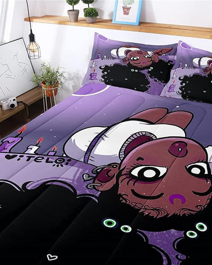 Full Bedding Sets for Girls, African American Black Girl Magic Comforter Set with Girl Lay on Bed, Purple Bed Set for Toddler Kids, Little Girls Bedroom Decor, 1 Comforter with 2 Pillowcases - LeafyLoom