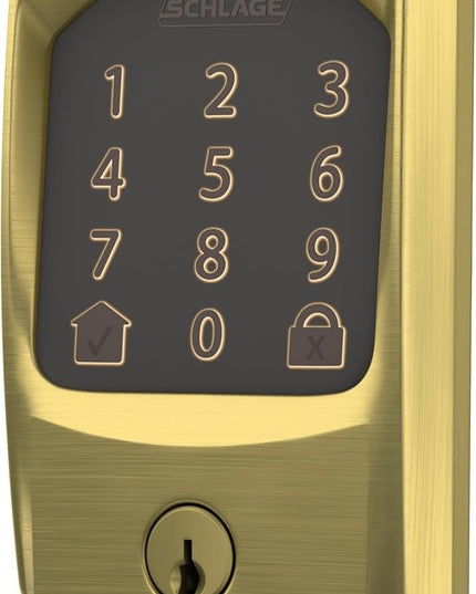 Schlage Encode Smart WiFi Deadbolt Lock for Front Door - Keyless Entry with App or Touchscreen - Works with Alexa, Apple HomeKit, Hey Google, & Airbnb - Create Codes for Guests - Satin Brass Gold SchlageLockCompany