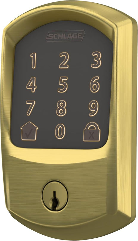 Schlage Encode Smart WiFi Deadbolt Lock for Front Door - Keyless Entry with App or Touchscreen - Works with Alexa, Apple HomeKit, Hey Google, & Airbnb - Create Codes for Guests - Satin Brass Gold SchlageLockCompany