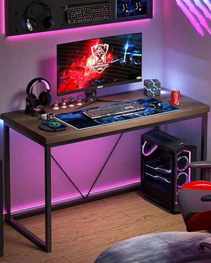 FOLUBAN Modern Home Office Desk, Rustic Wood and Metal Computer Desk, Industrial Study Writing Gaming Table Workstation, Vintage Laptop PC Desk, Oak 47 Inch - LeafyLoom